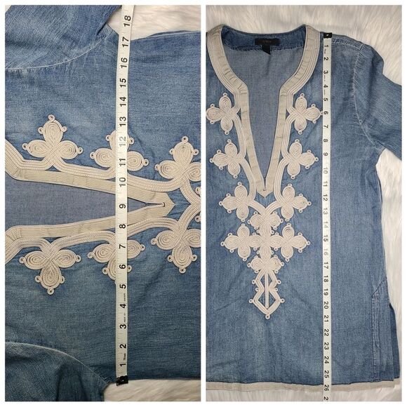 J. Crew|Blue Embroidered Cotton Blend Long Sleeve Tunic Top, 00 - Picture 6 of 9